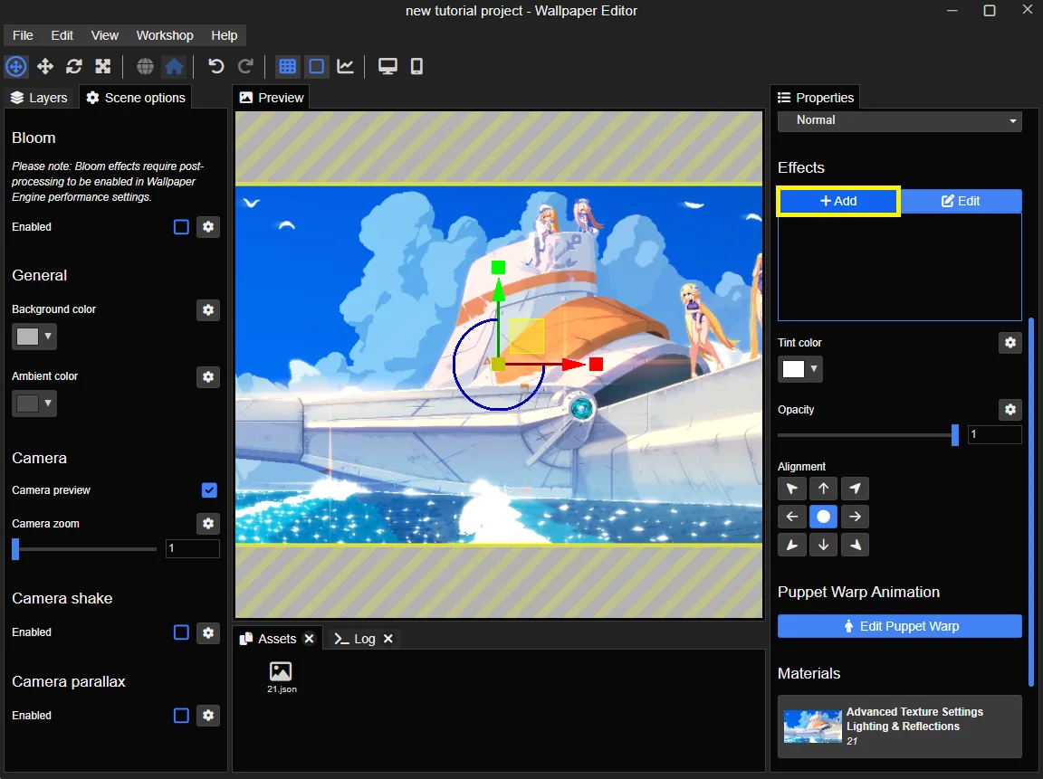Wallpaper Editor effect controls applied to a scene