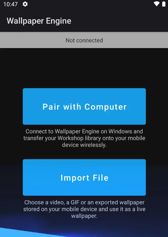 Wallpaper Engine Android pairing screen asking for a PIN