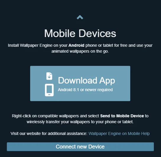 Wallpaper Engine mobile device panel on Windows