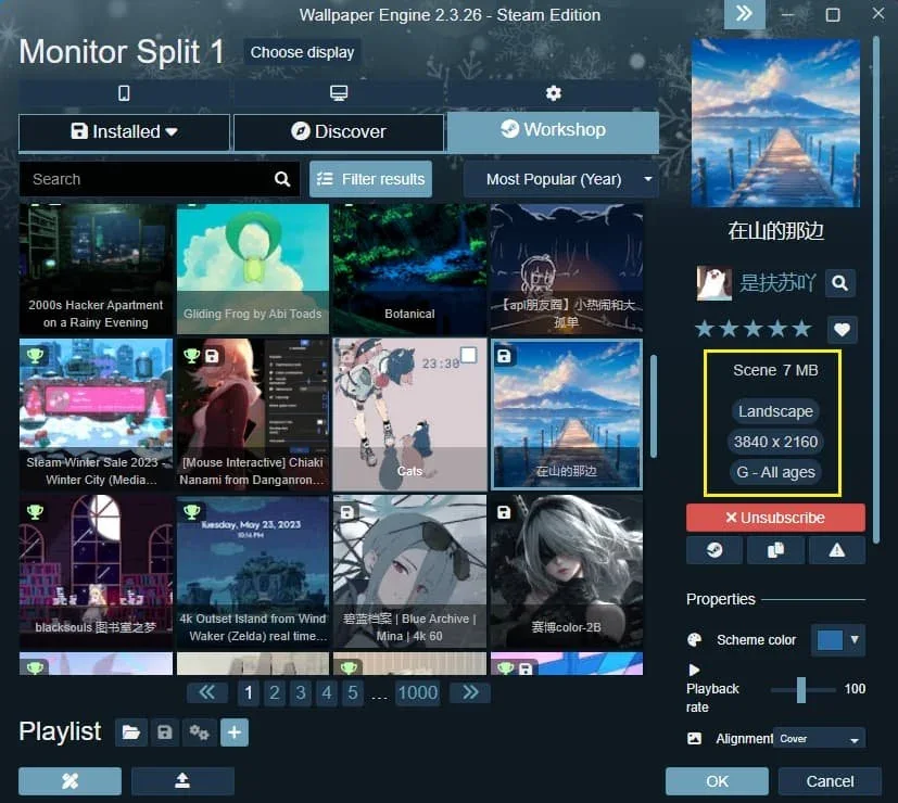 Wallpaper Engine browser used to choose a different wallpaper