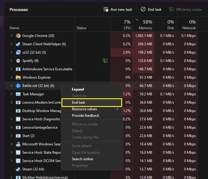 Windows Task Manager with an option to end a Wallpaper Engine process