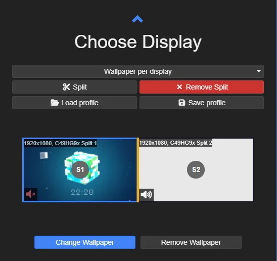 Wallpaper Engine display selection window