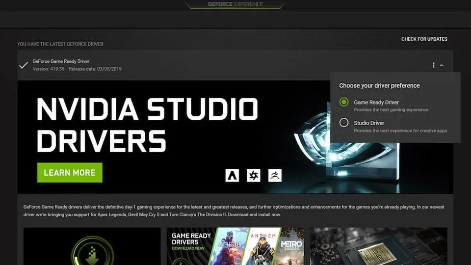 Nvidia graphics driver download page