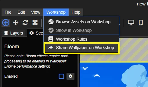 Wallpaper Engine Workshop publishing controls