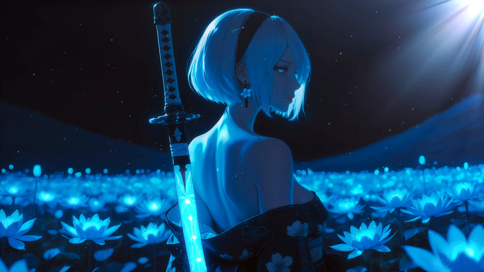 2B in a Blue Flower Field - NieR: Automata