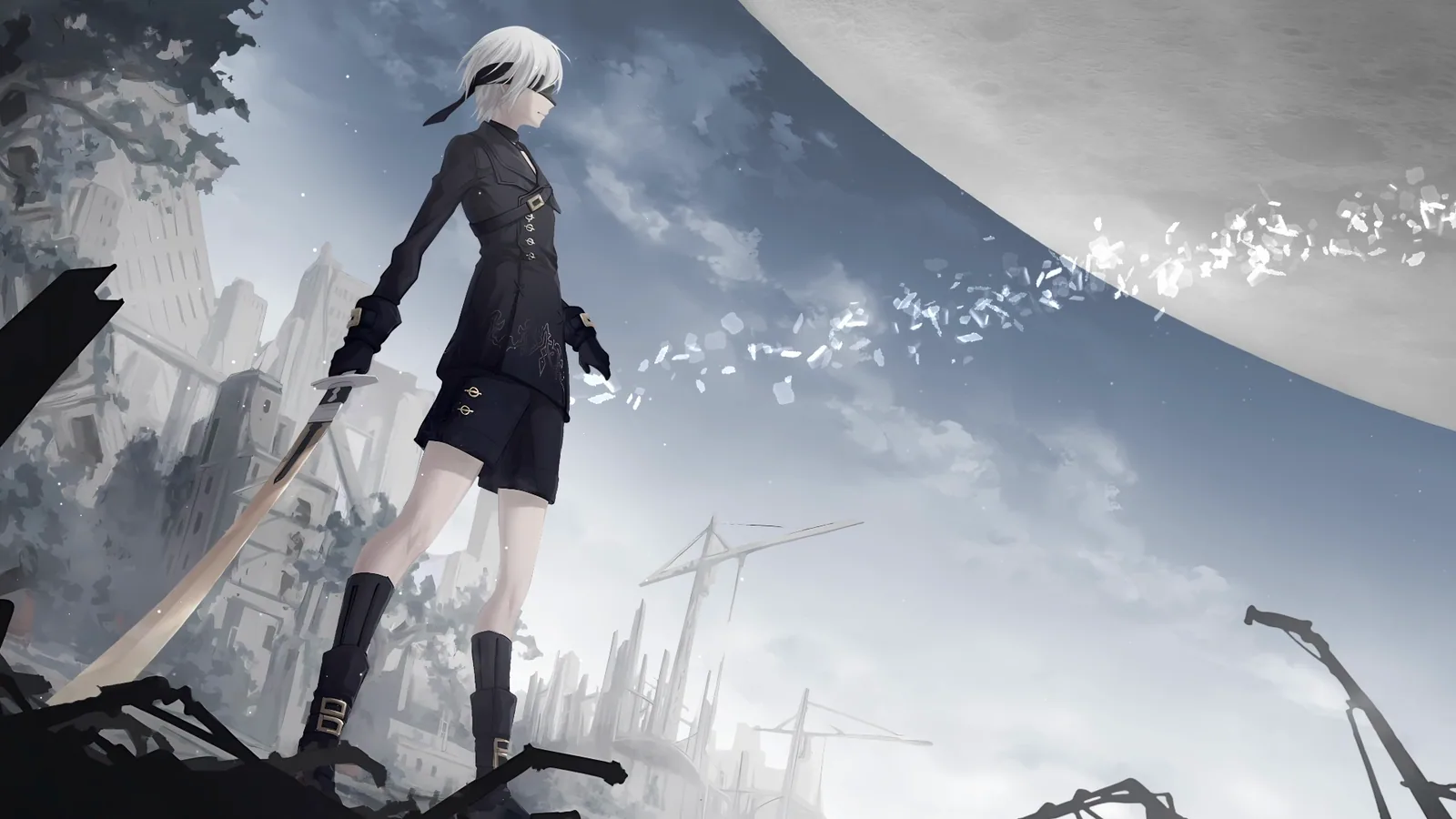 9S in the Ruined City | NieR: Automata wallpaper preview