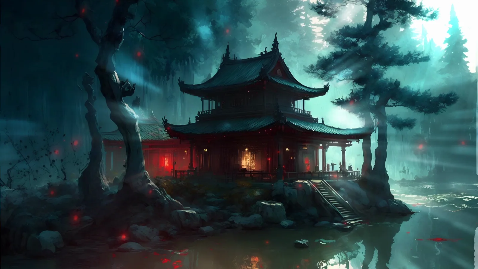 Ancient Temple in the Rain