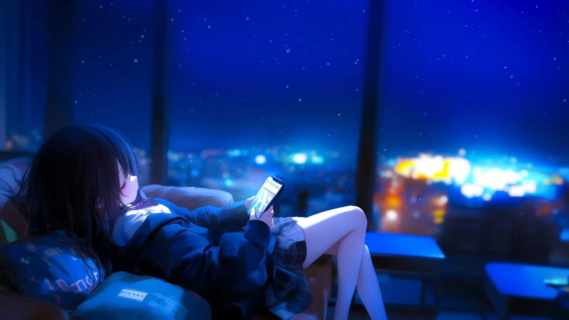 Anime Girl by a Snowy Window