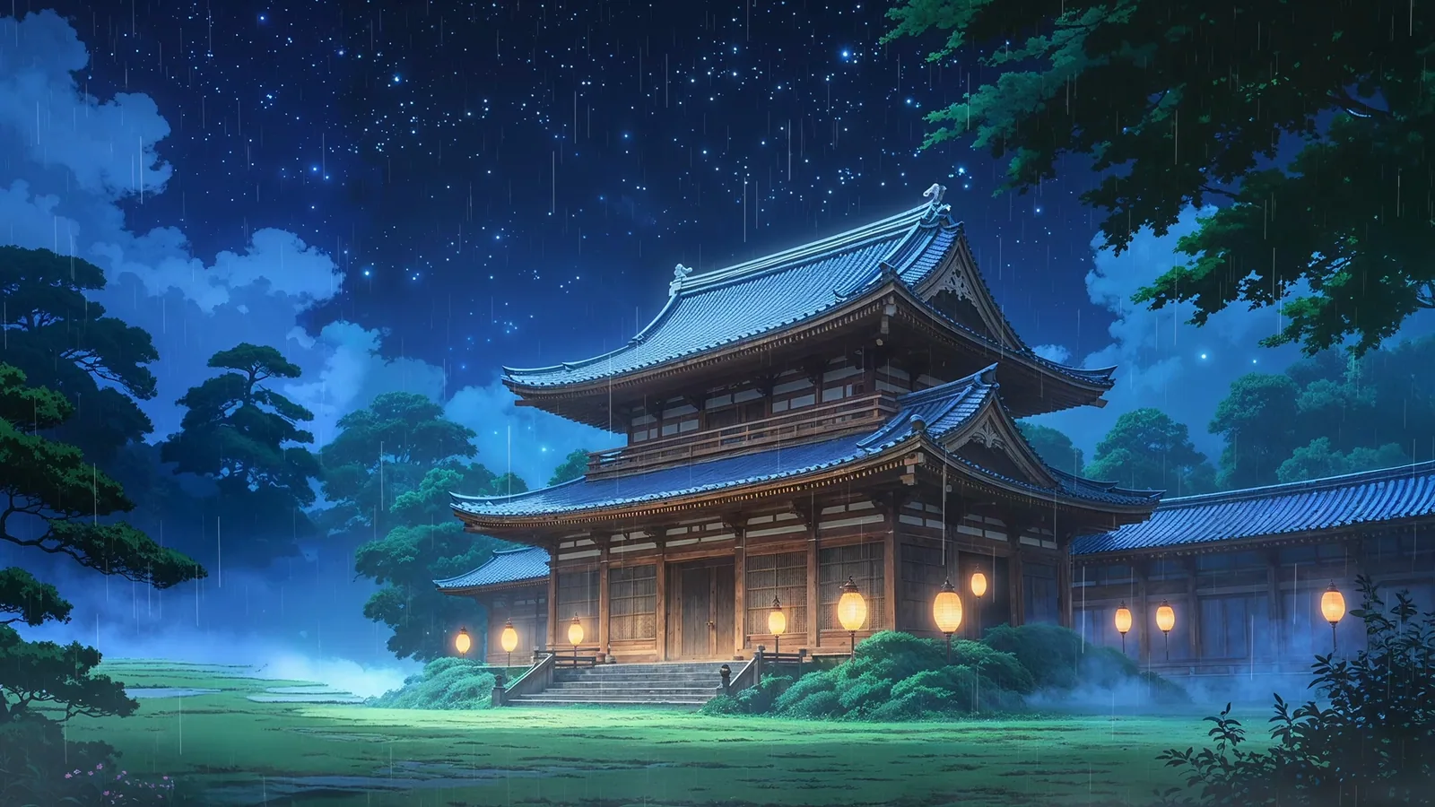 Anime Temple Under a Blue Moon