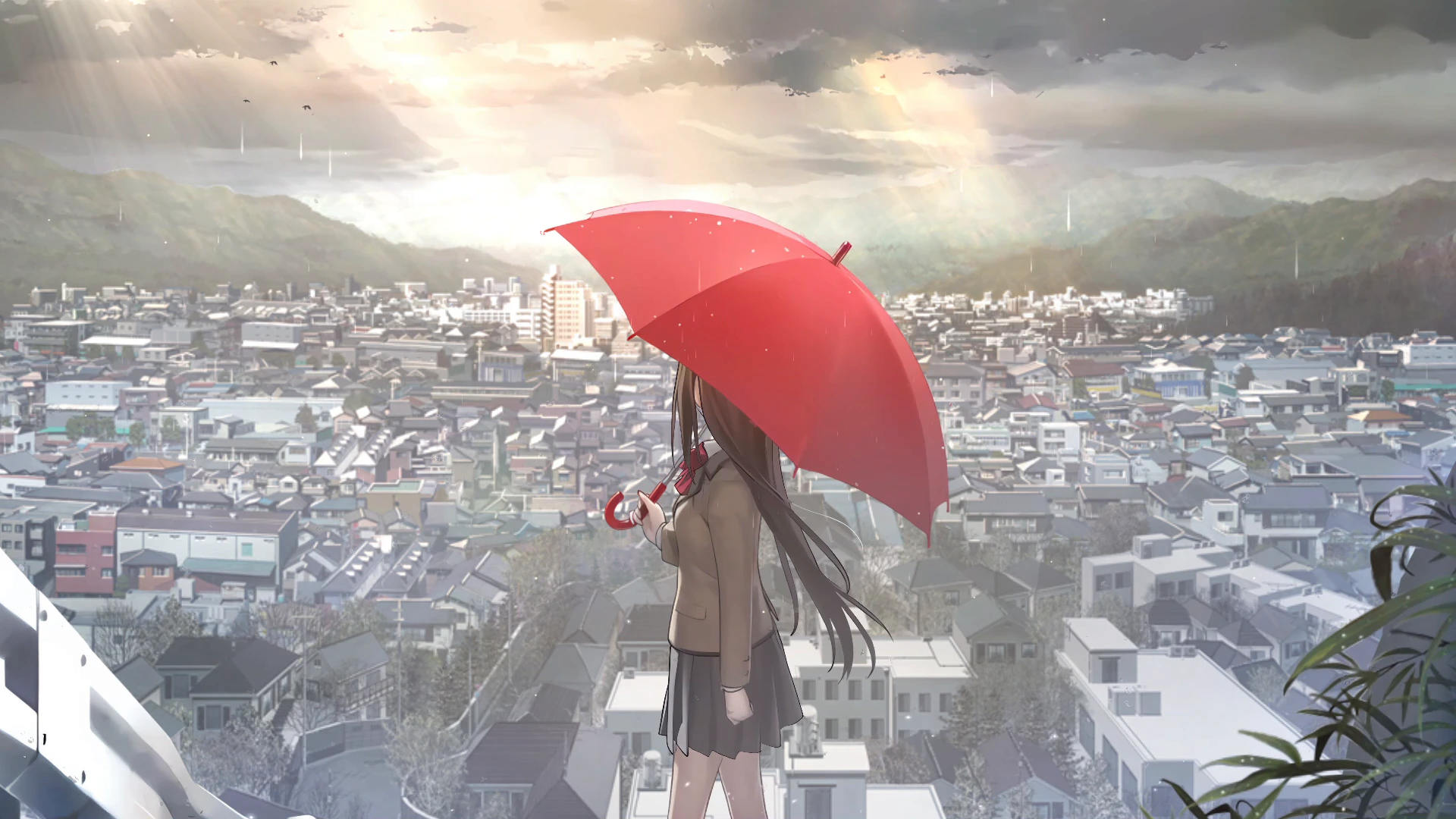 Aoko Aozaki with a Red Umbrella
