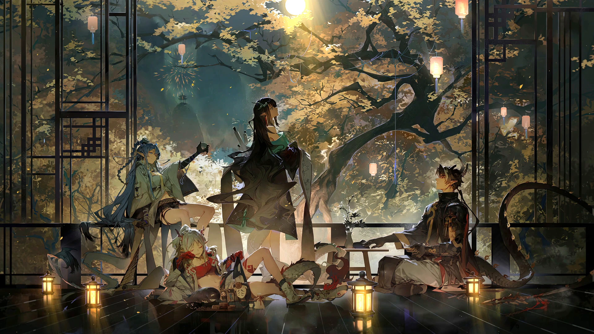 Arknights Operators in a Lantern Garden
