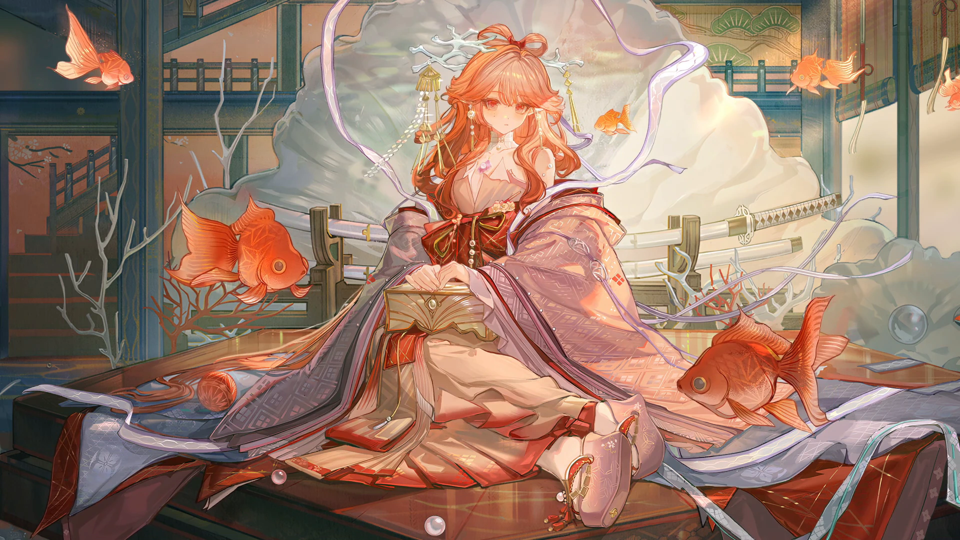 Red-Haired Operator with Goldfish - Arknights