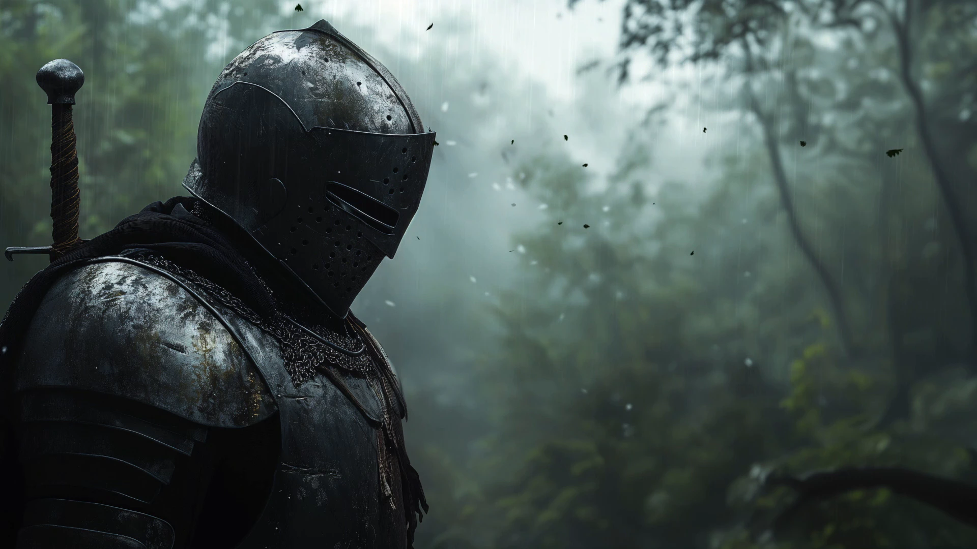 Armored Knight in a Misty Forest