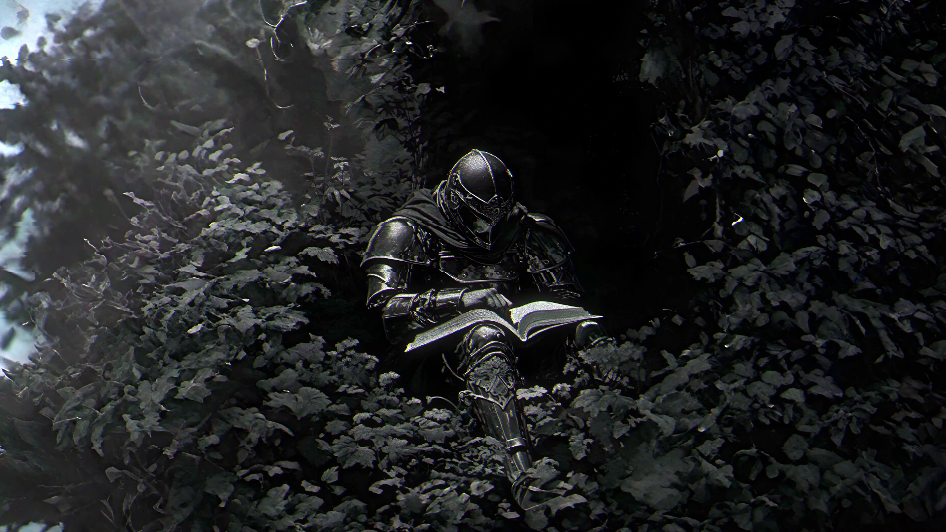 Armored Knight Reading in a Dark Forest