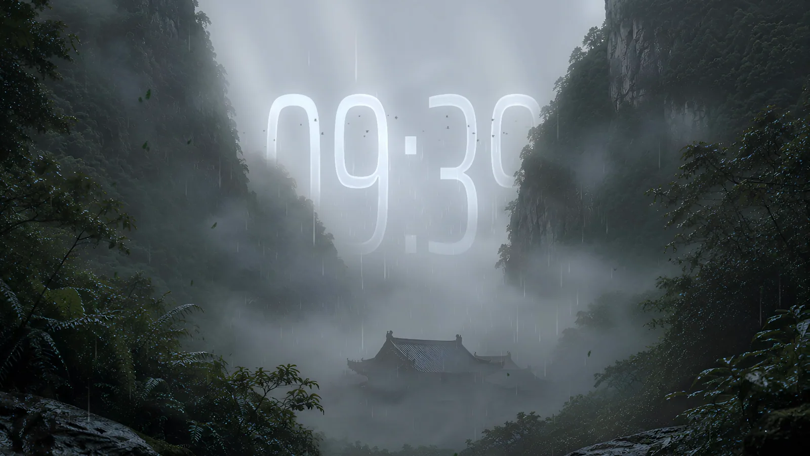 Asian Temple in Misty Mountains