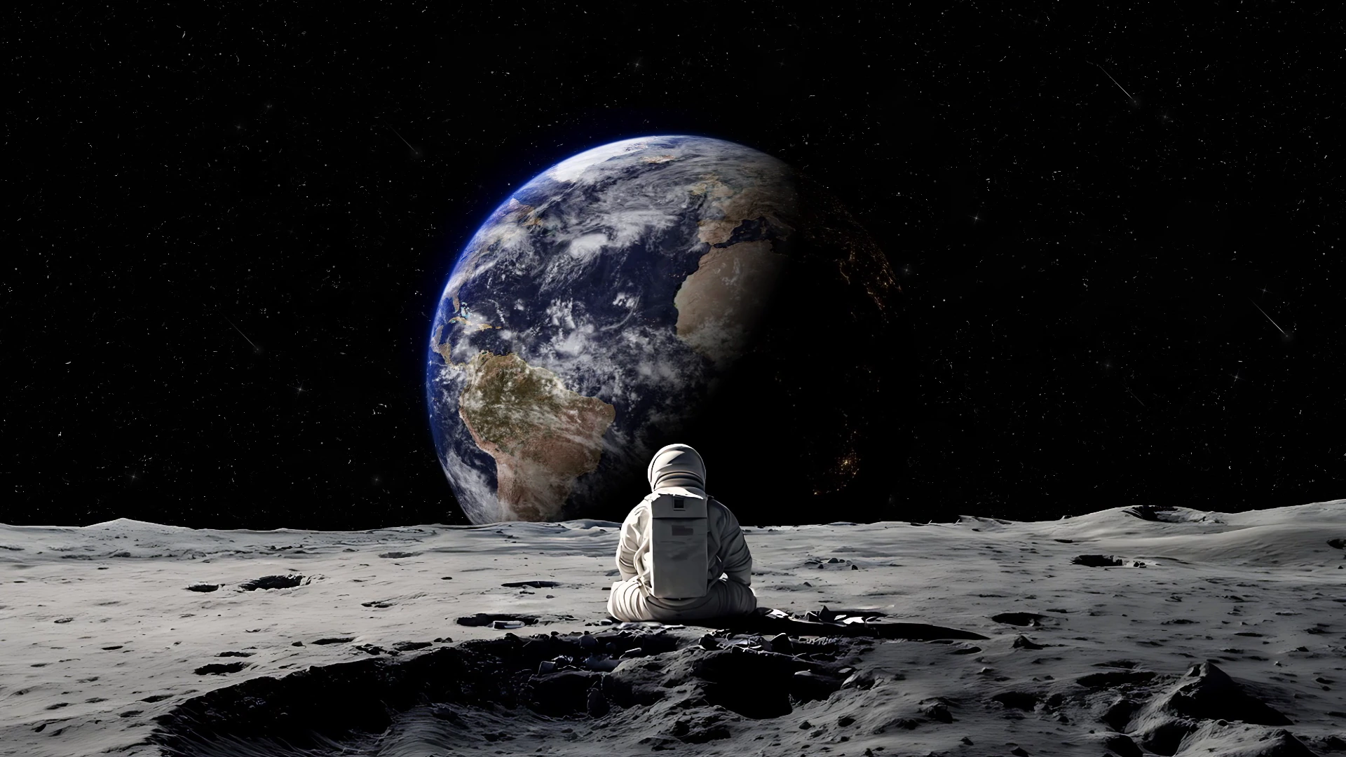 Astronaut Watching Earth from the Moon