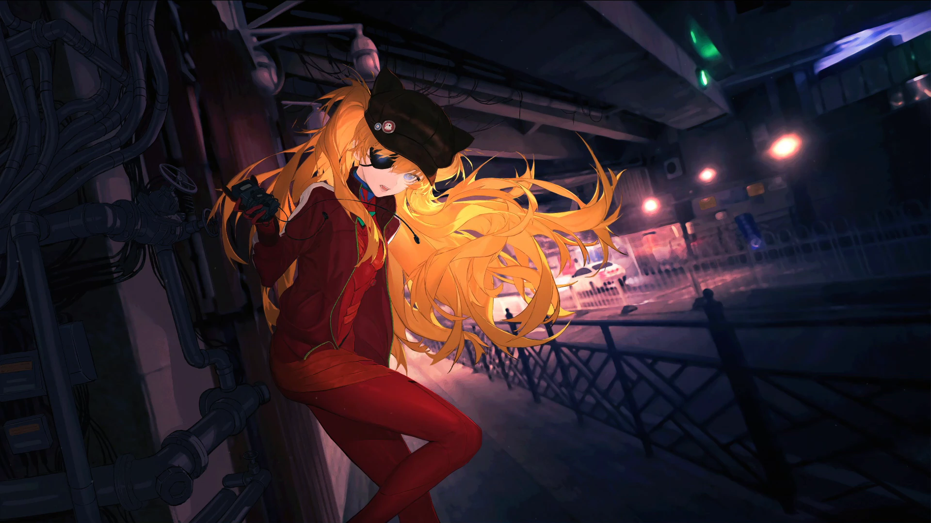 Asuka at a Neon Bar - Evangelion