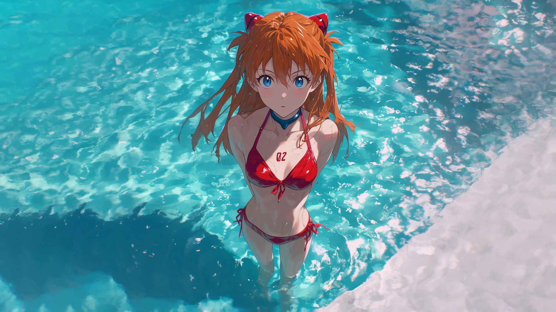 Asuka in the Pool - Evangelion