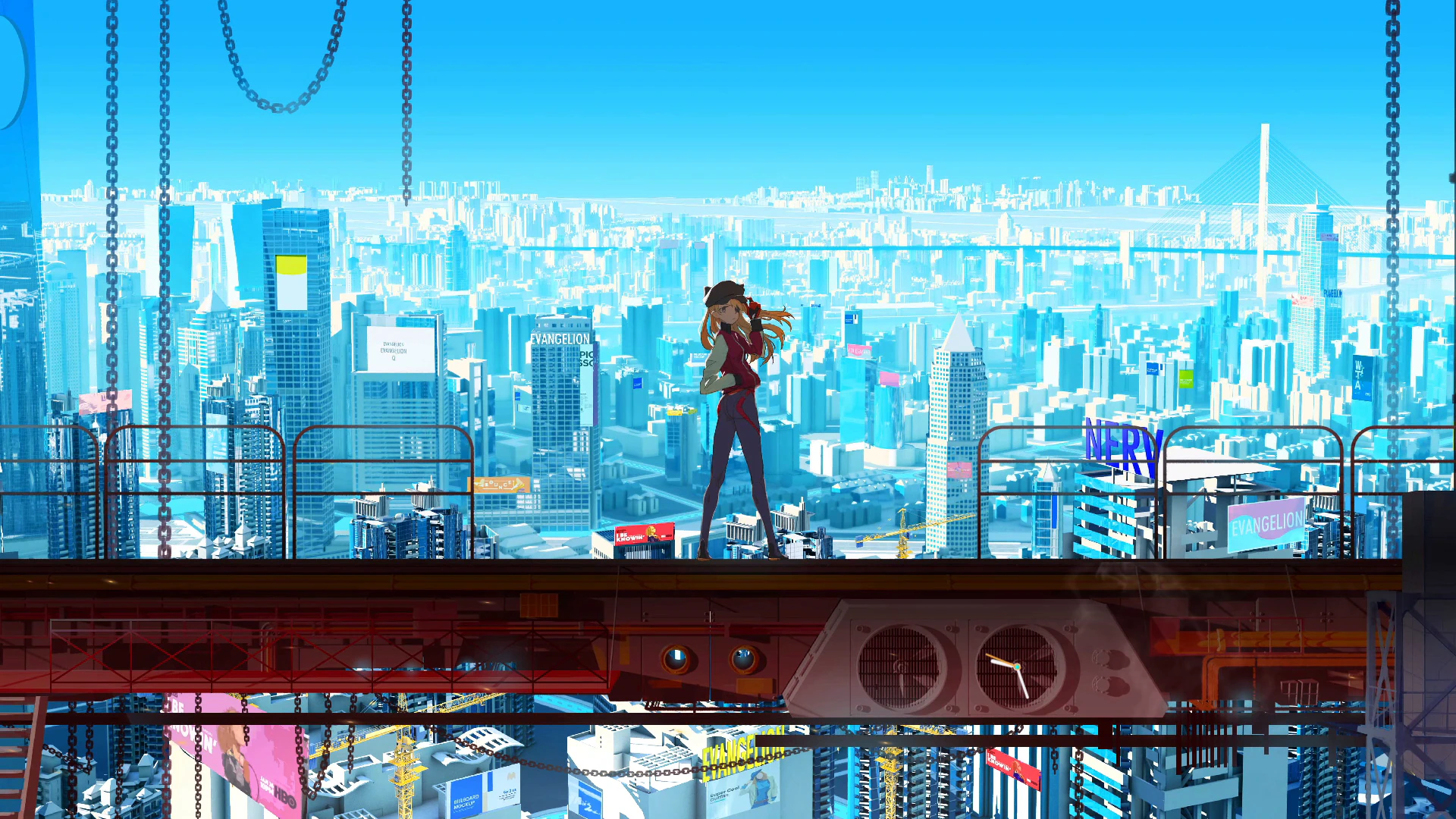 Asuka Langley on a City Rooftop - Evangelion