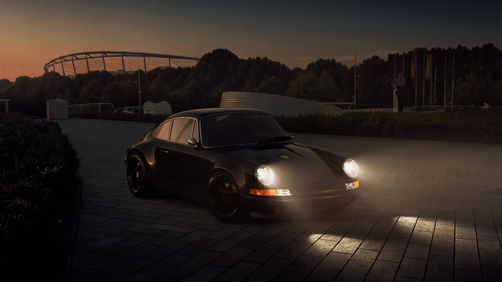 Black Porsche 911 at Night