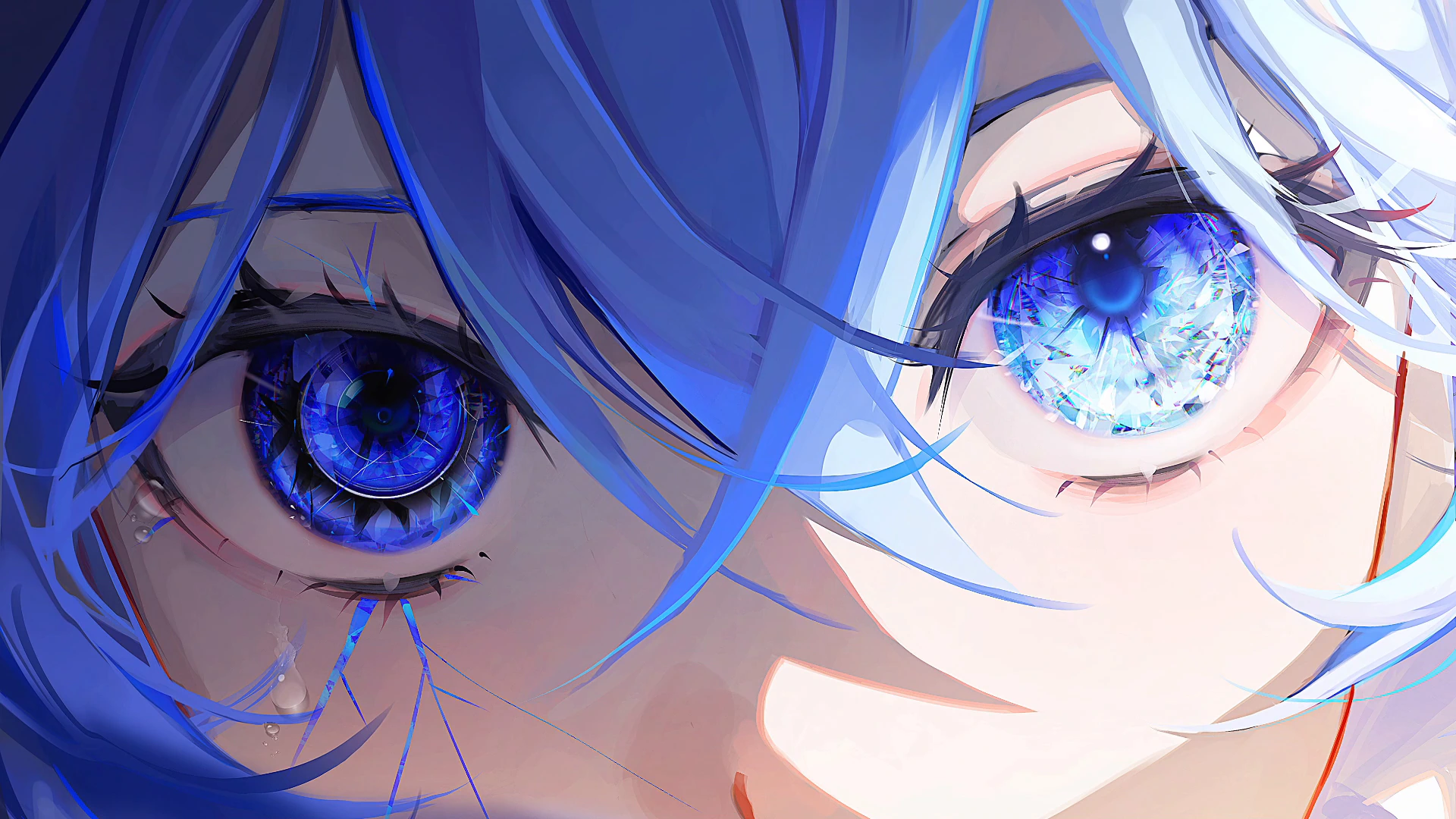 Primer plano de chica anime de ojos azules