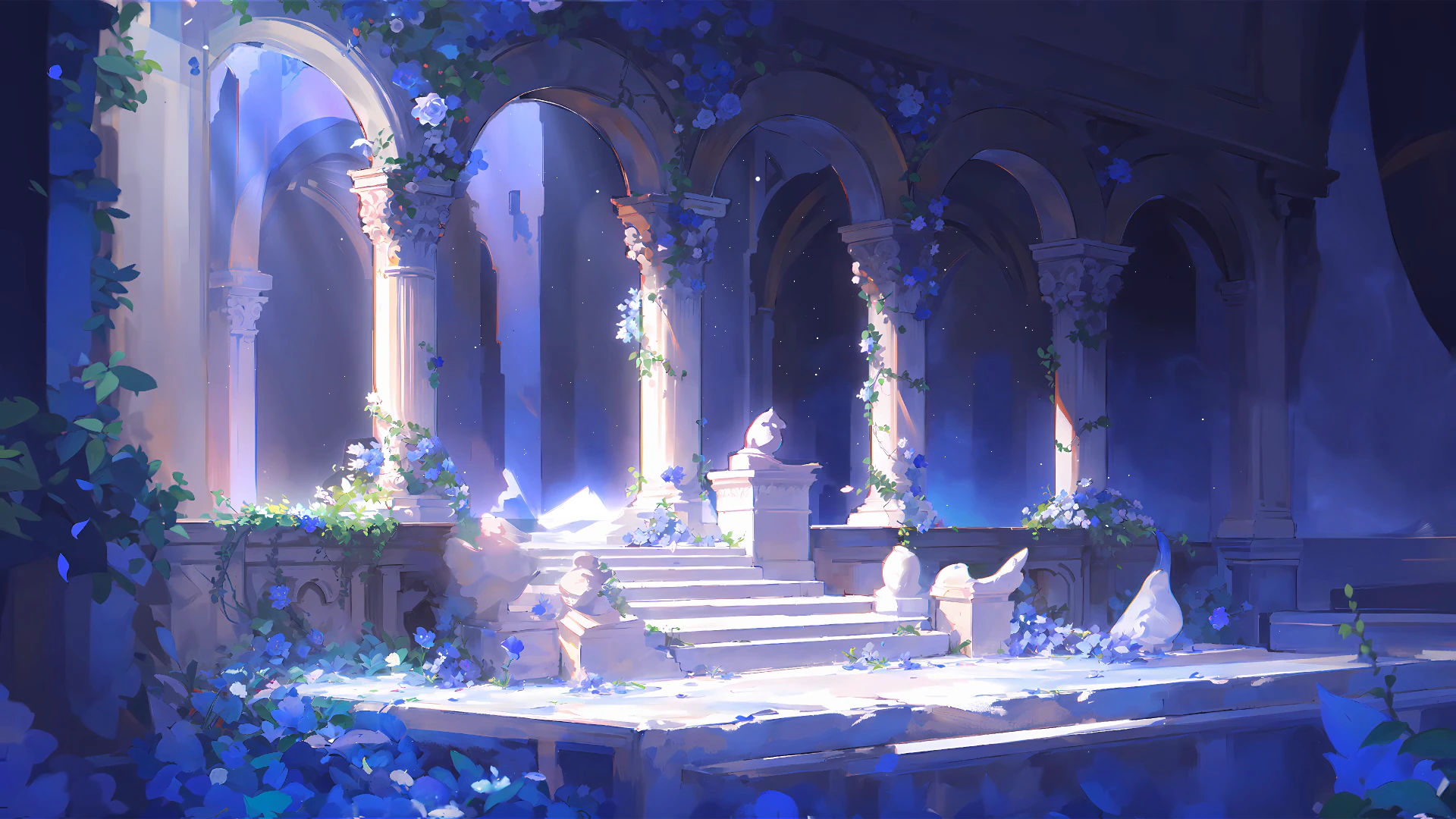 Blue Floral Ruins