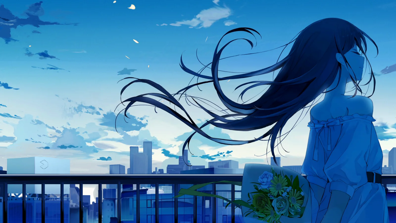 Blue-Haired Bride Overlooking the City wallpaper preview