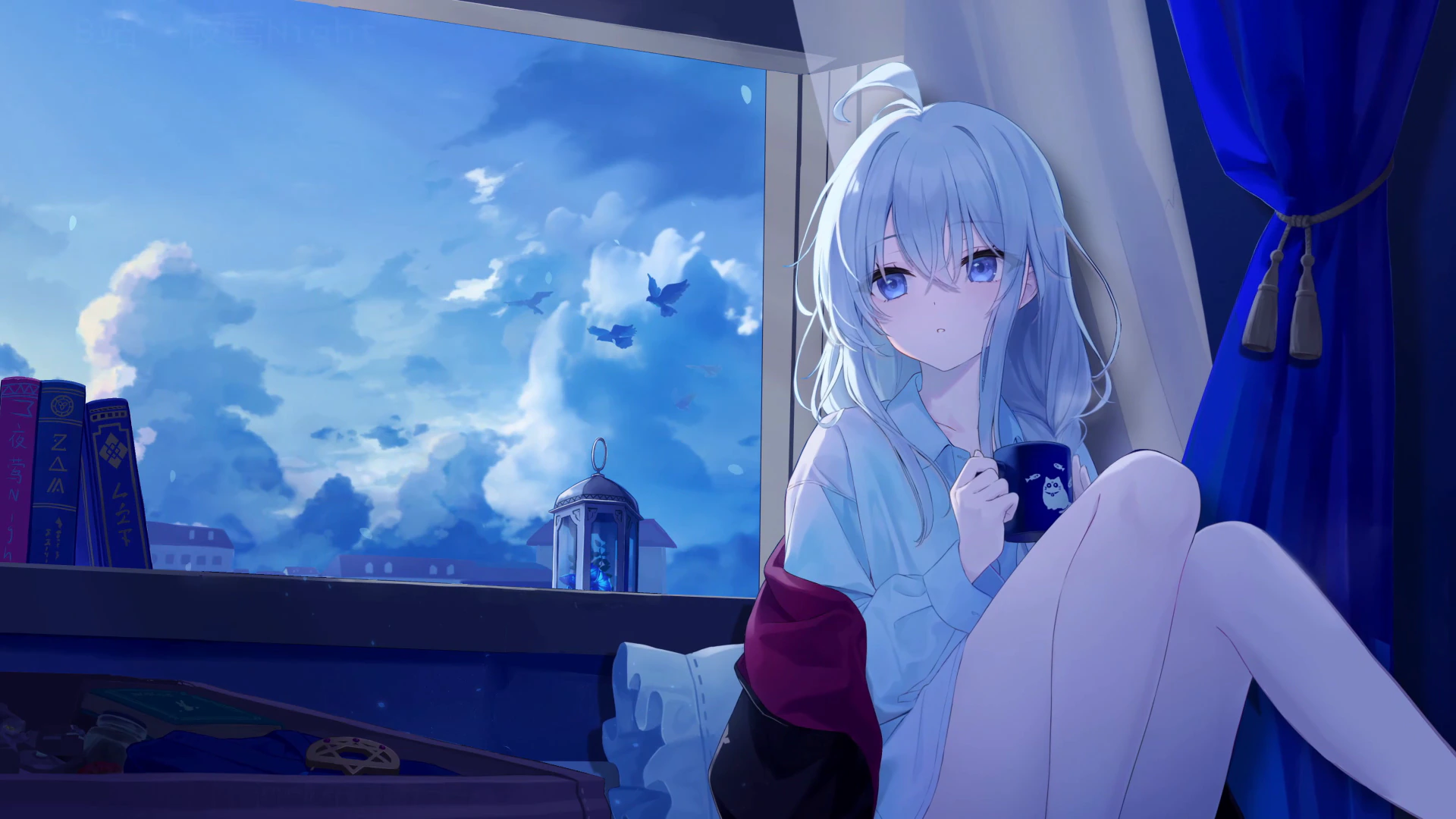 Blue-Haired Girl by a Window