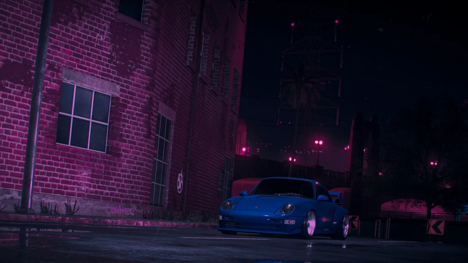 Blue Porsche 911 Carrera in a Neon Alley