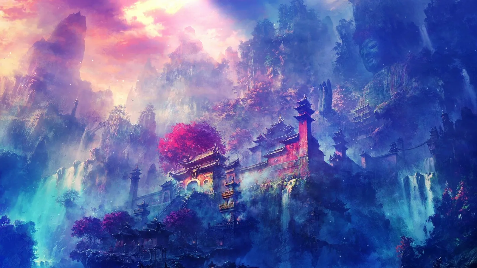 Buddhist Temple in Purple Mist