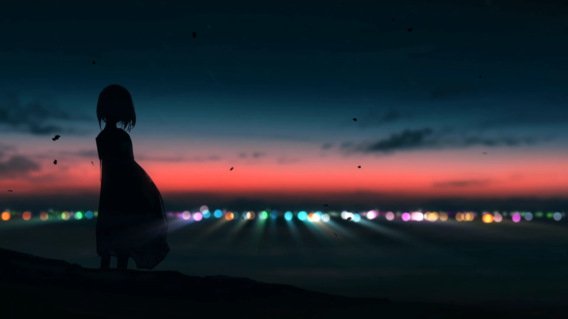 By Myself at a Red and Blue City Sunset