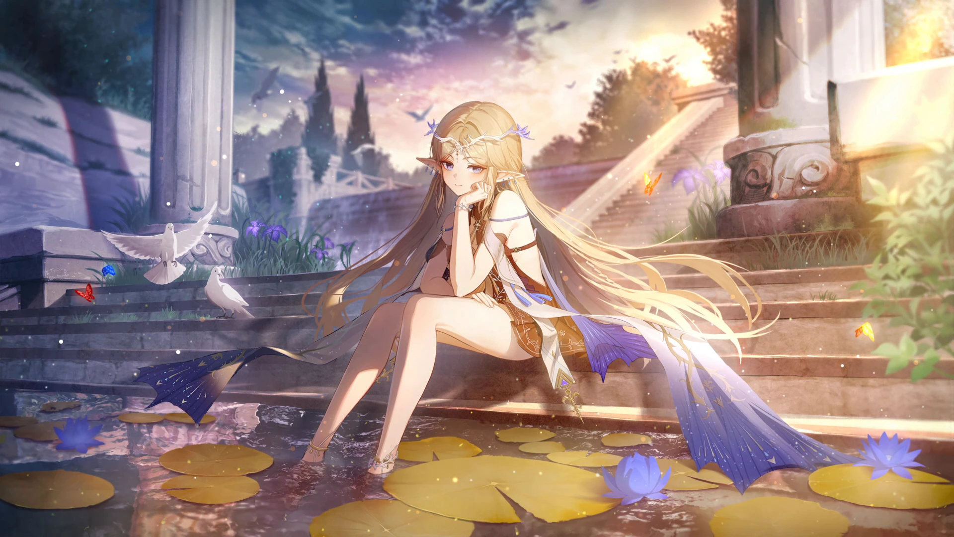 Cartethyia by a Lily Pond in Ancient Ruins - Wuthering Waves