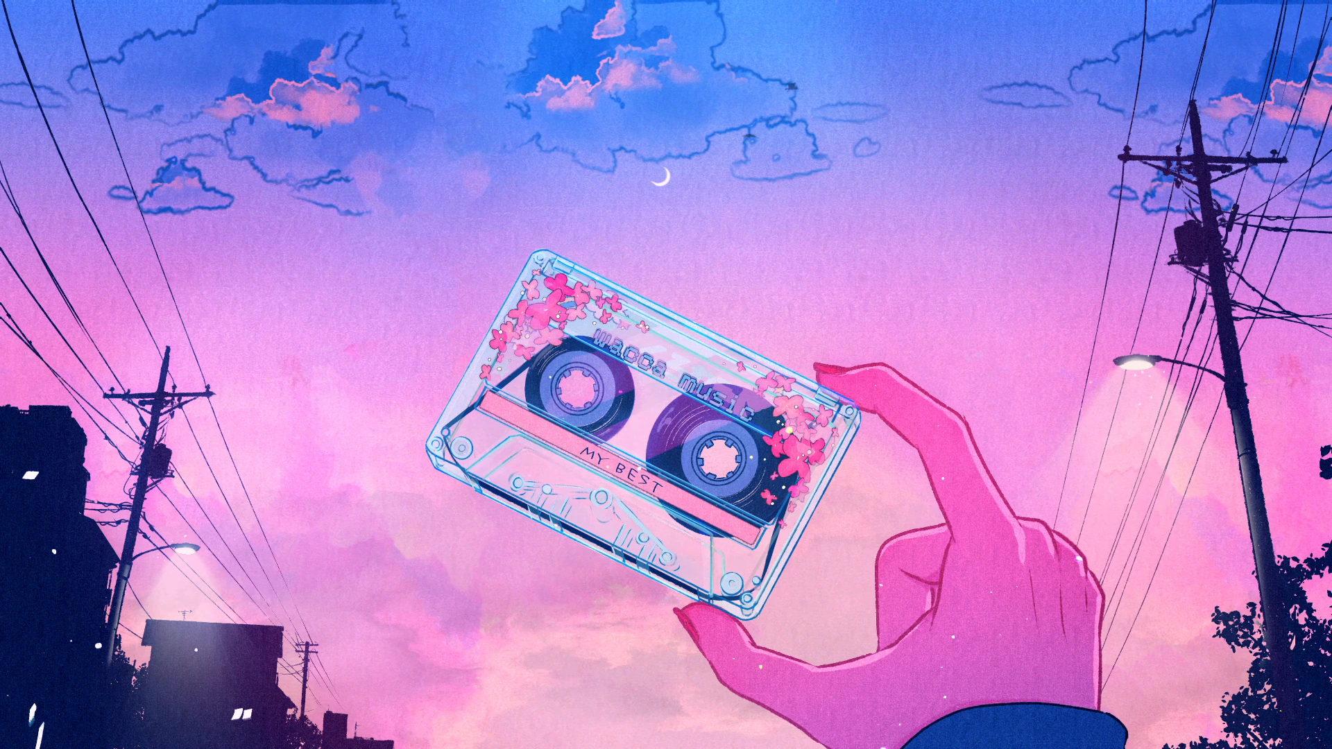 Cassette Tape Beneath a Day and Night Sky