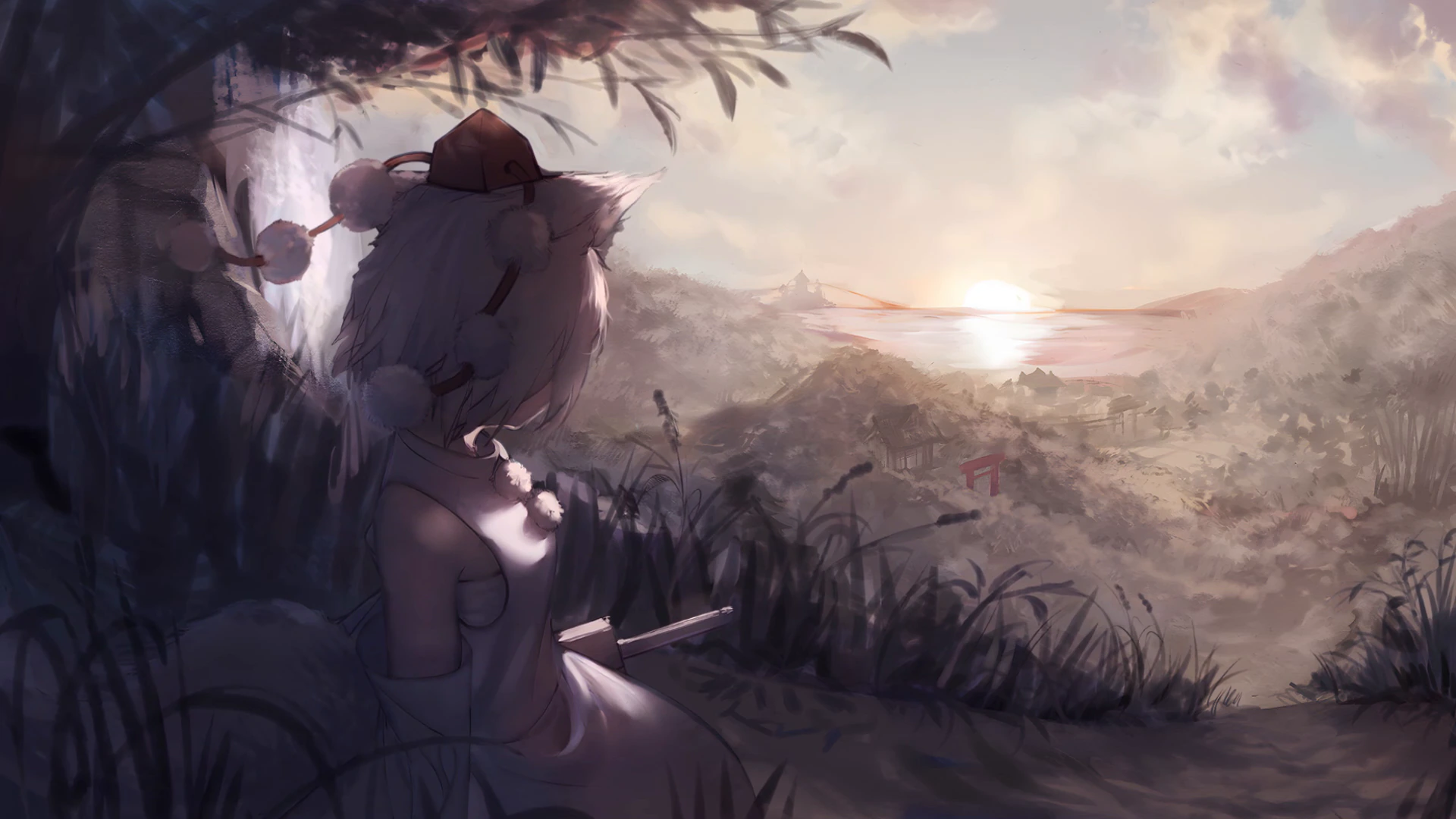 Cat-Eared Character at Sunset