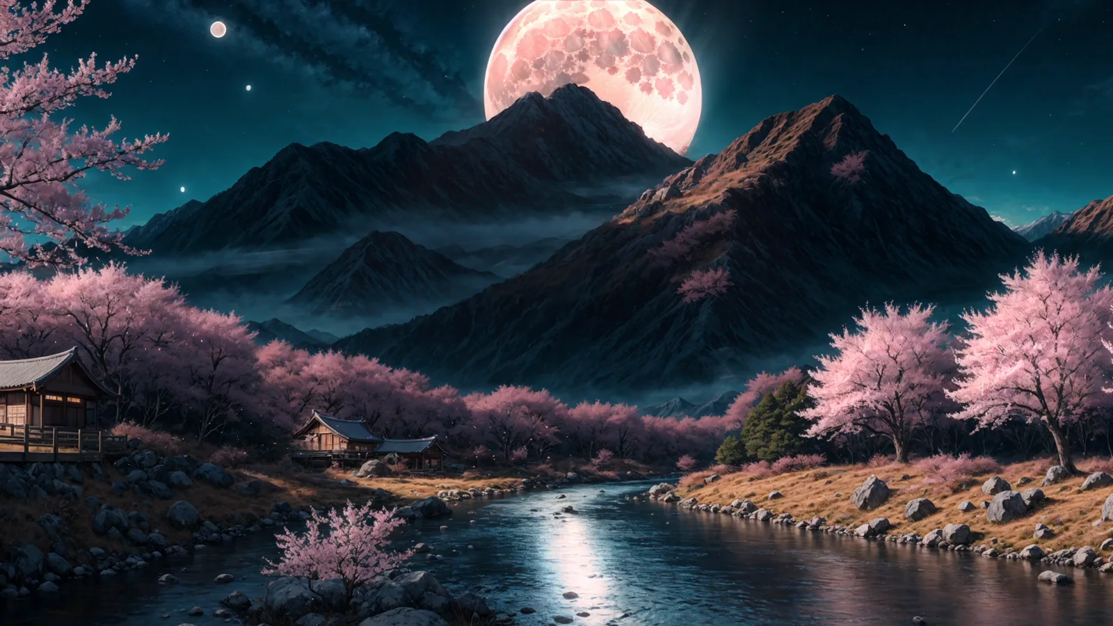 Cherry Blossom River Beneath the Moon wallpaper preview