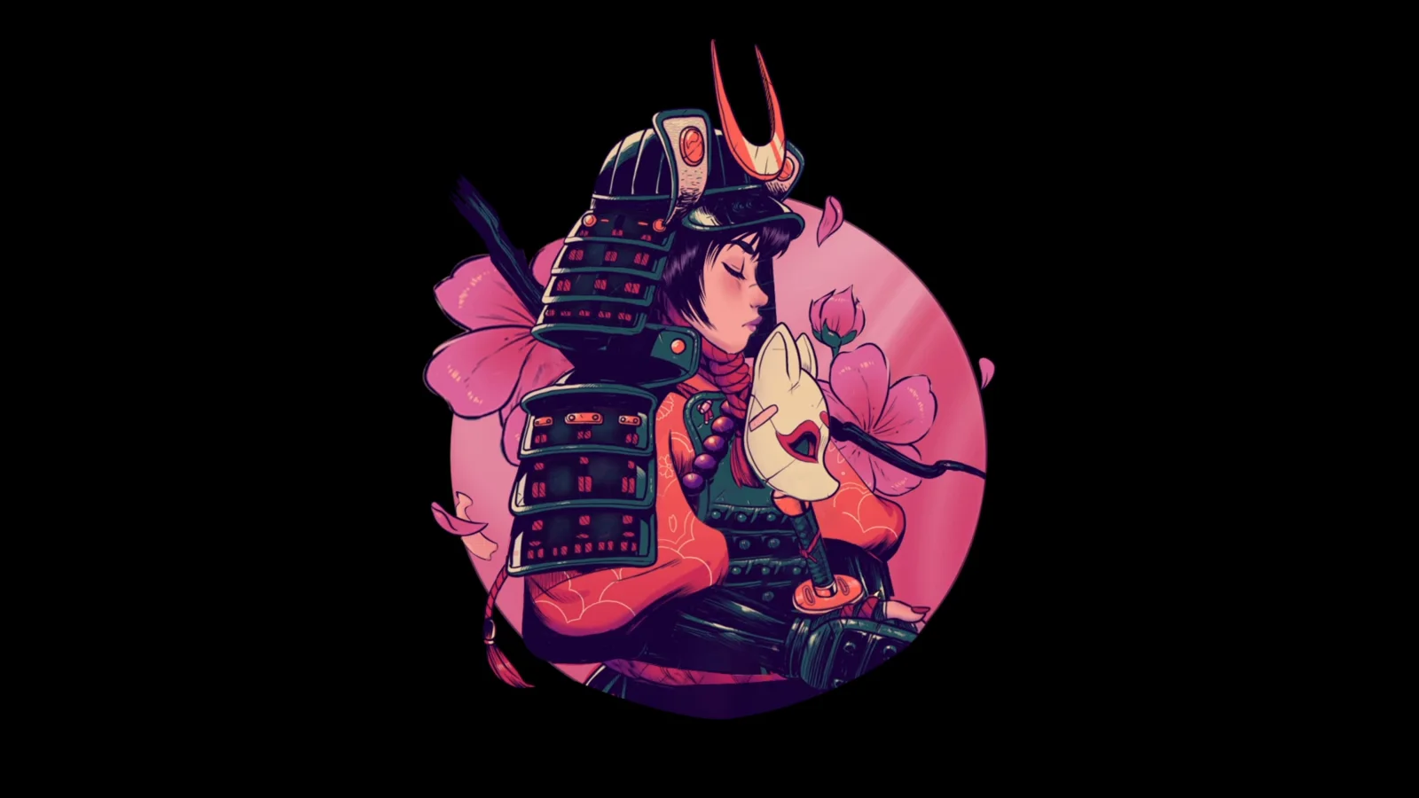 Cherry Samurai with Cat wallpaper preview