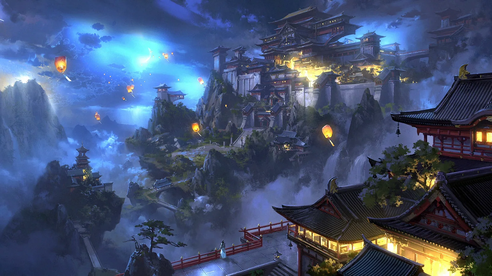 Chinese Temple Under a Starry Sky