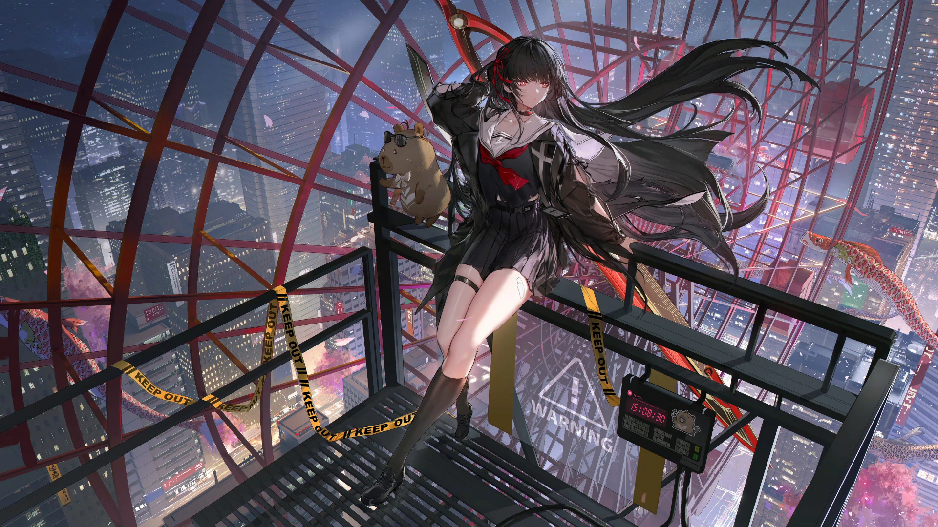 Chisa on a Neon City Platform - Wuthering Waves