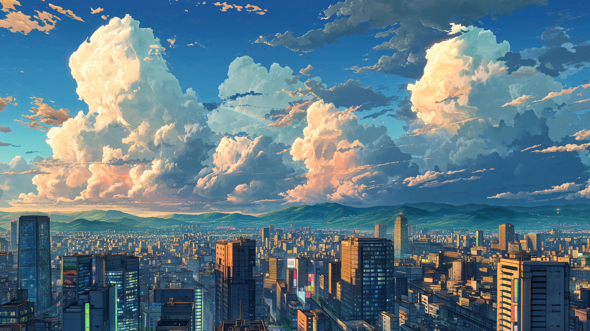 City beneath Towering Clouds