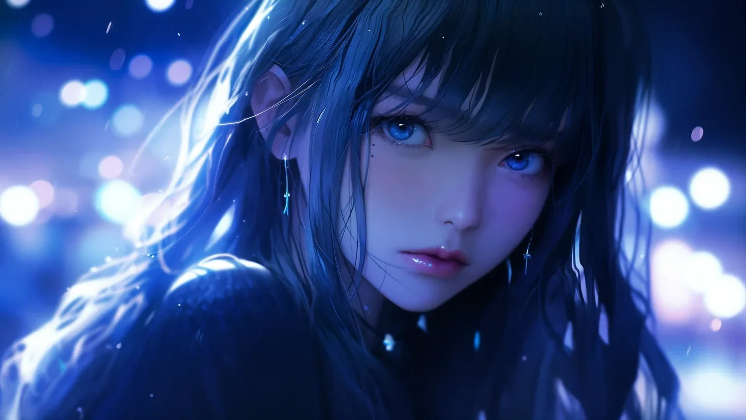 Cyber Starry Night Blue-Eyed Girl wallpaper preview
