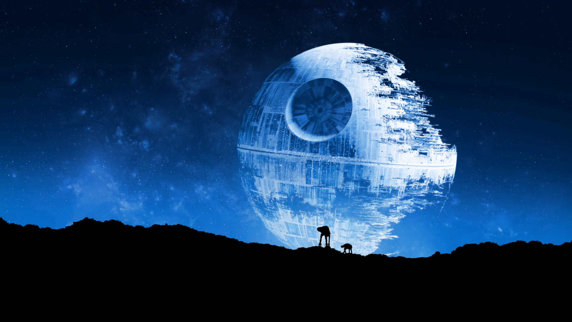 Death Star تحت سماء ليلية زرقاء