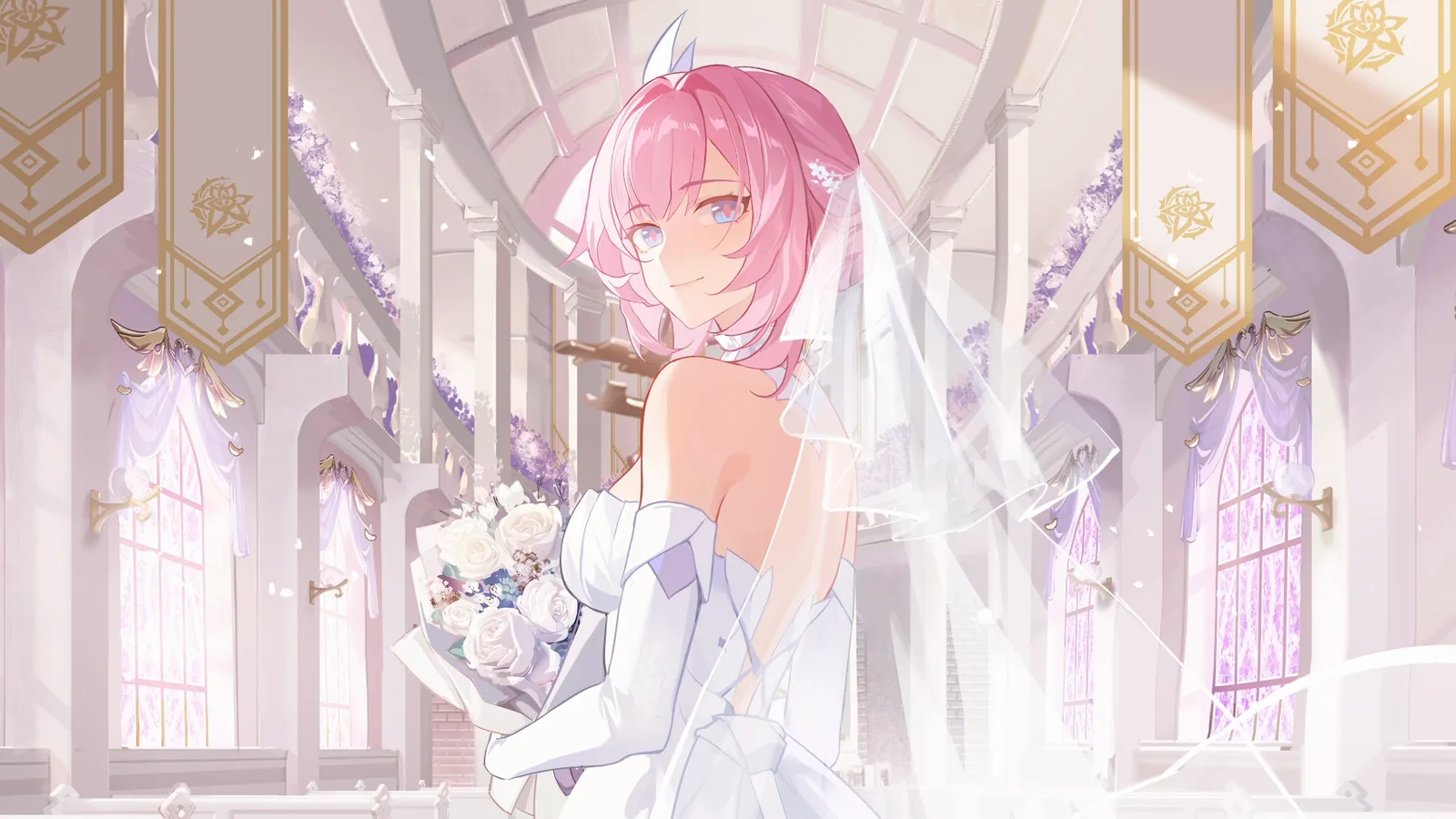 Elysia in a Side Wedding Portrait - Honkai Impact 3rd