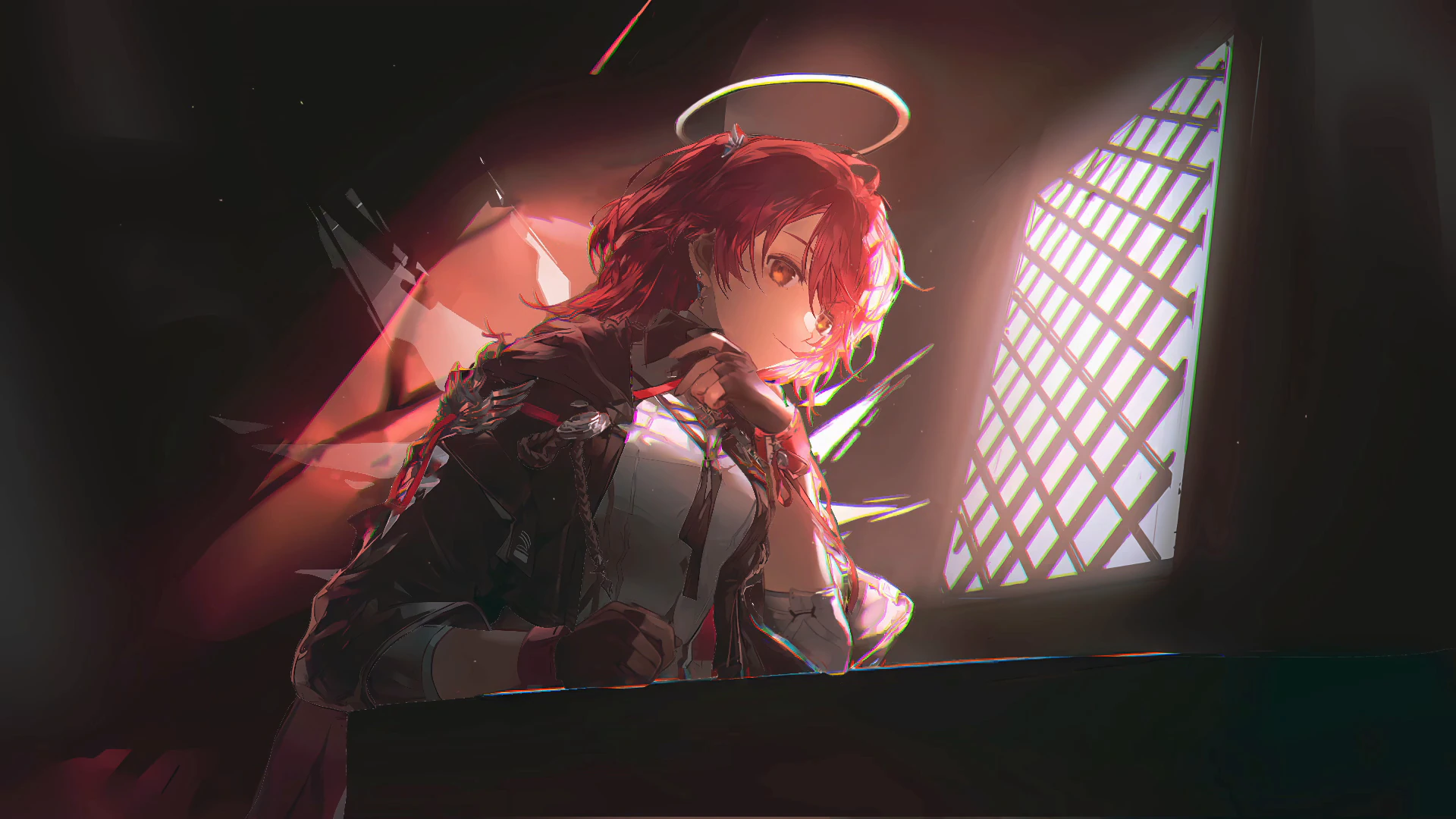 Exusiai dans une lumière rouge - Arknights