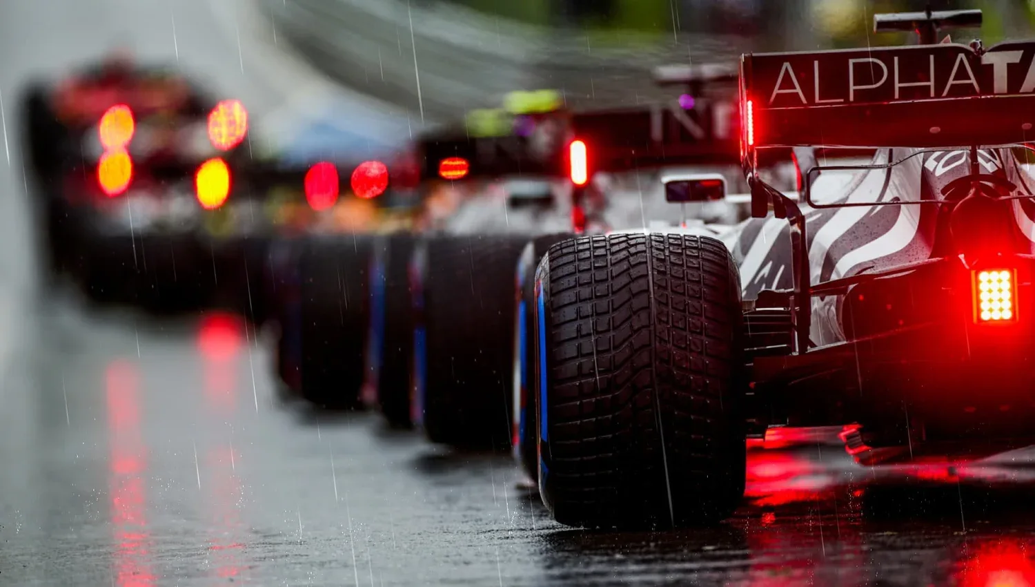 F1 Rain-Soaked Grid wallpaper preview