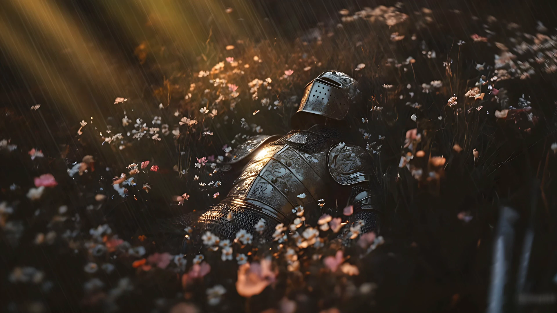 Fallen Knight in a Flower Field
