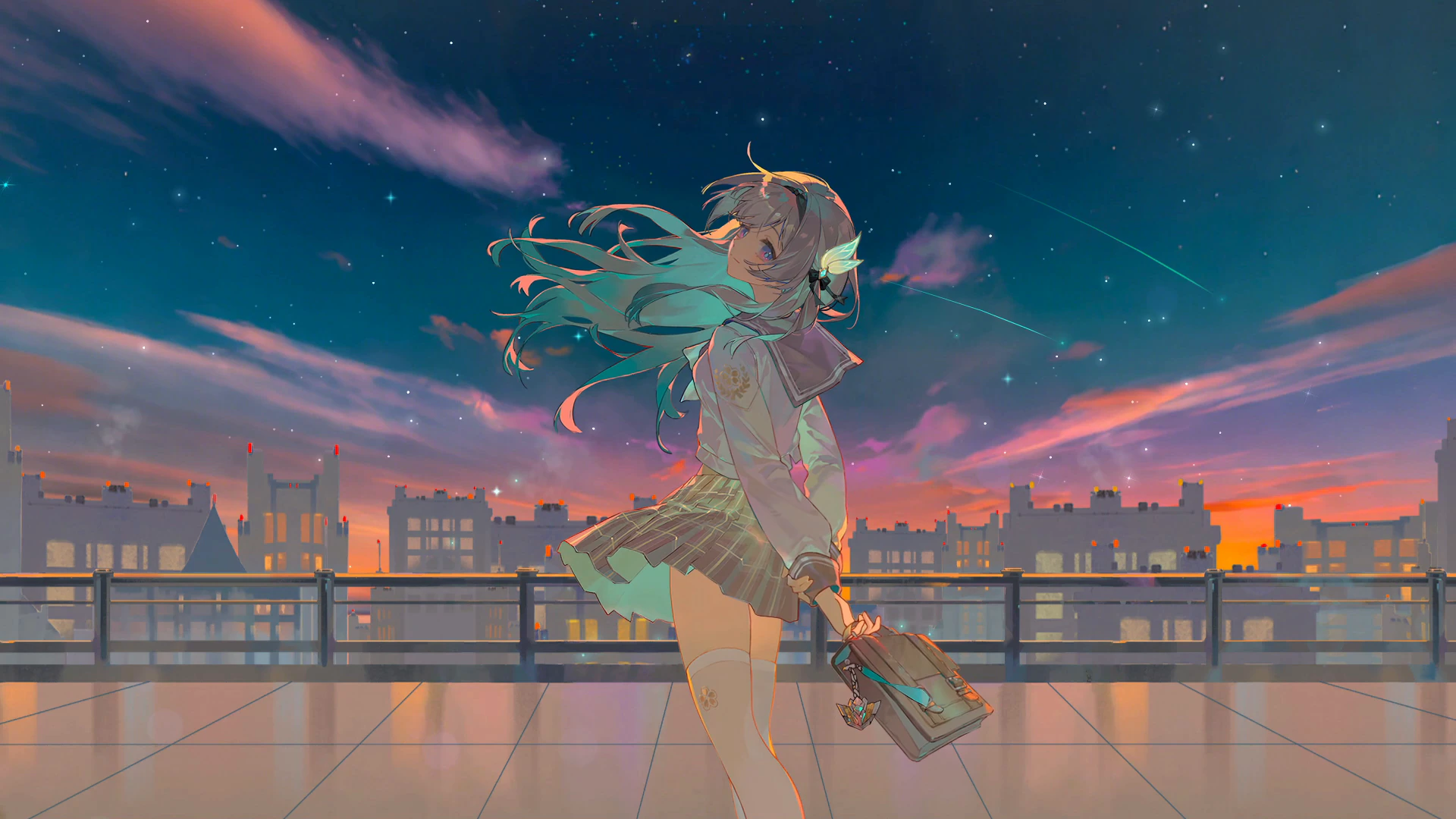 Firefly on a City Rooftop at Sunset - Honkai: Star Rail