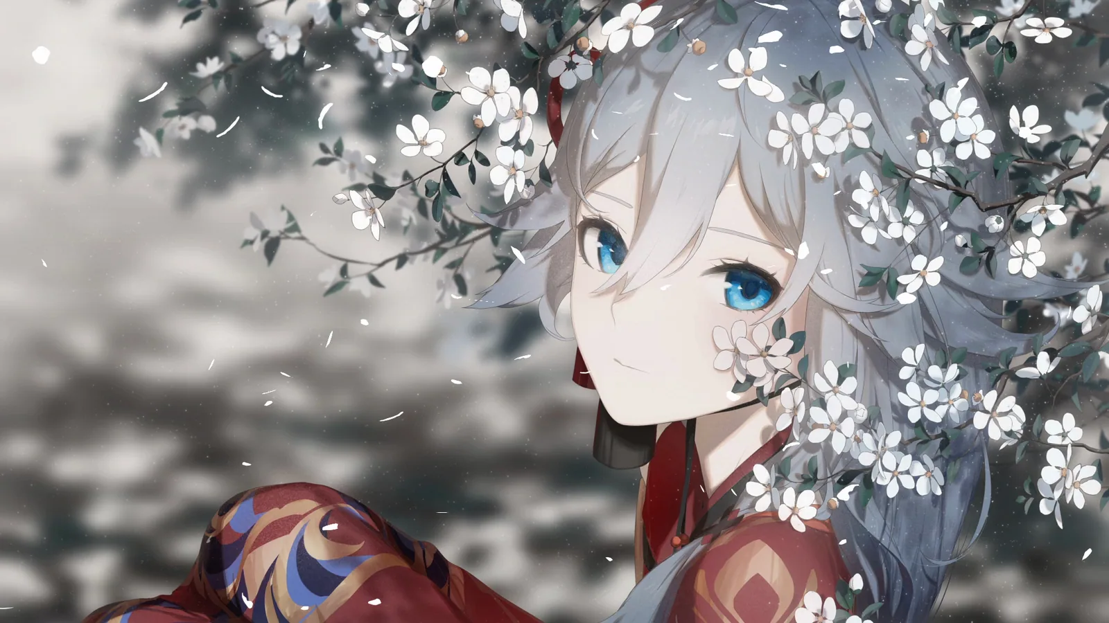 Fu Hua in a White Floral Wedding Portrait - Honkai Impact 3rd