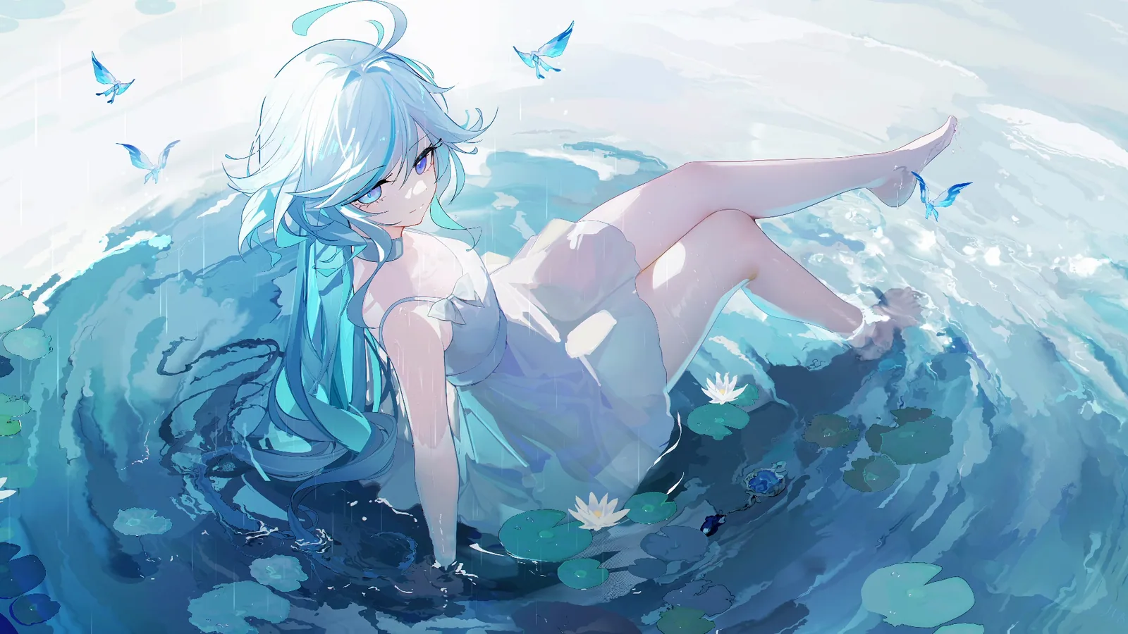 Furina Above Turquoise Water - Genshin Impact