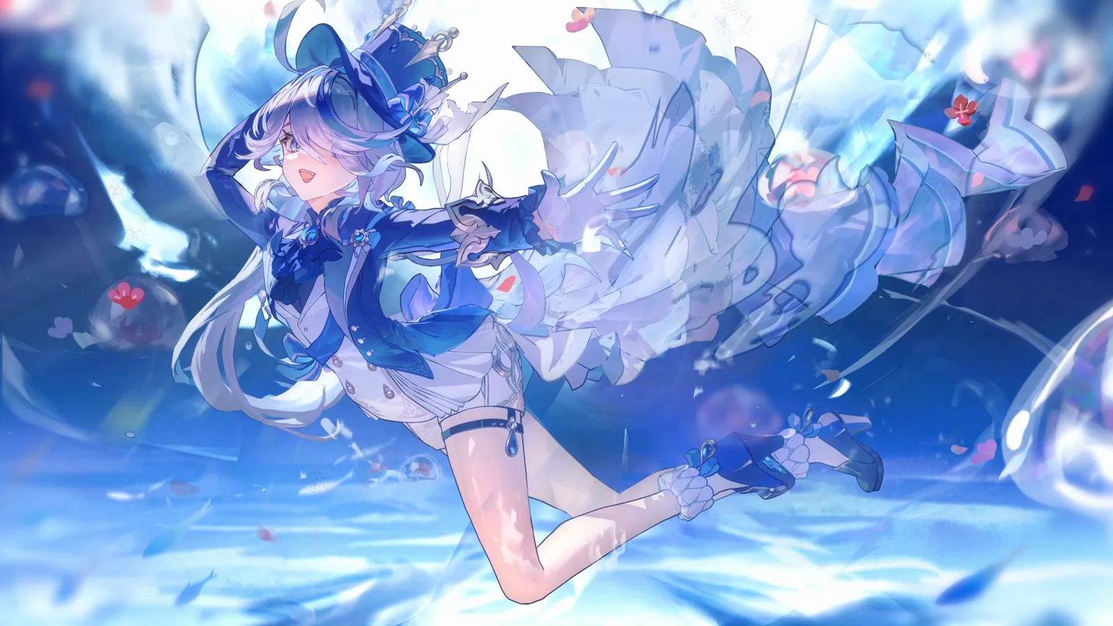 Furina in a Blue Floral Portrait - Genshin Impact