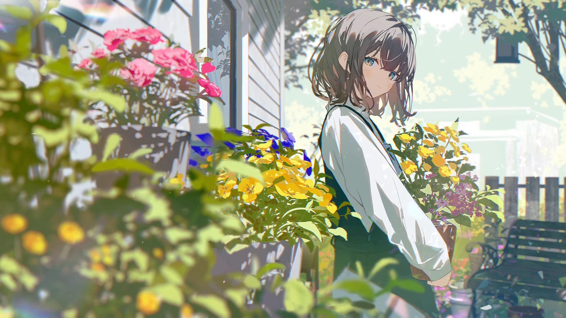 Girl in a Sunlit Flower Garden